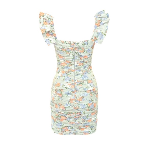 House of CB Kara Floral Ruched Cotton Ruffle Dress Size M - Picture 6 of 16